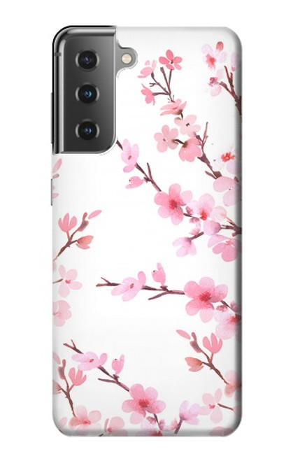 W3707 Pink Cherry Blossom Spring Flower Hülle Schutzhülle Taschen und Leder Flip für Samsung Galaxy S21 Plus 5G, Galaxy S21+ 5G