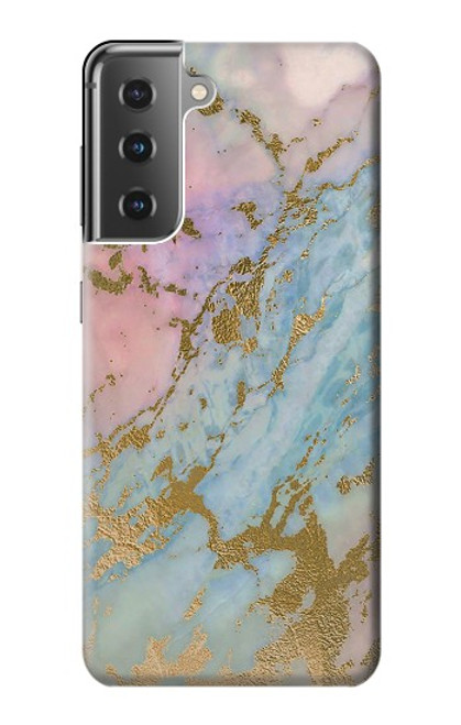 W3717 Rose Gold Blue Pastel Marble Graphic Printed Hülle Schutzhülle Taschen und Leder Flip für Samsung Galaxy S21 Plus 5G, Galaxy S21+ 5G
