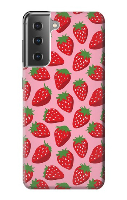 W3719 Strawberry Pattern Hülle Schutzhülle Taschen und Leder Flip für Samsung Galaxy S21 Plus 5G, Galaxy S21+ 5G