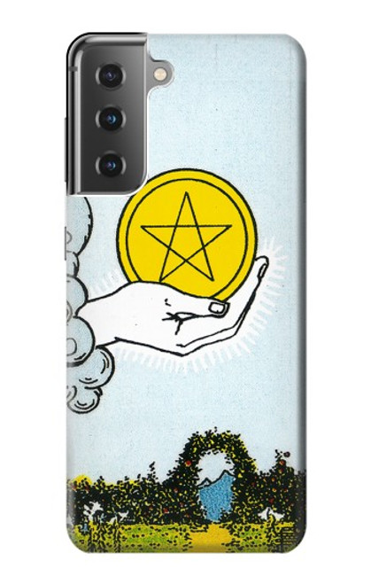 W3722 Tarot Card Ace of Pentacles Coins Hülle Schutzhülle Taschen und Leder Flip für Samsung Galaxy S21 Plus 5G, Galaxy S21+ 5G