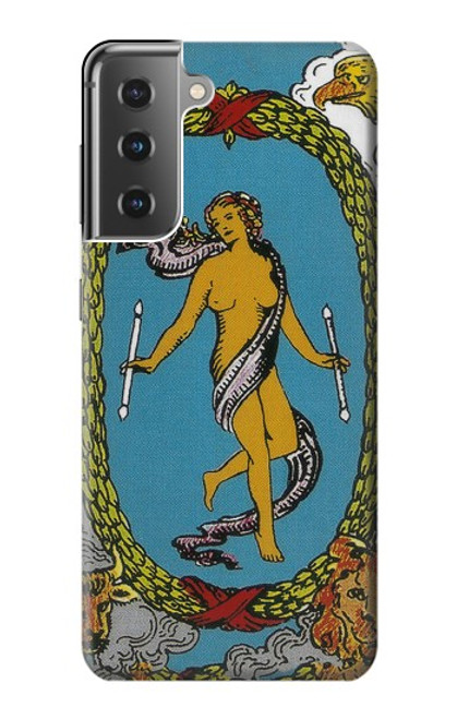 W3746 Tarot Card The World Hülle Schutzhülle Taschen und Leder Flip für Samsung Galaxy S21 Plus 5G, Galaxy S21+ 5G