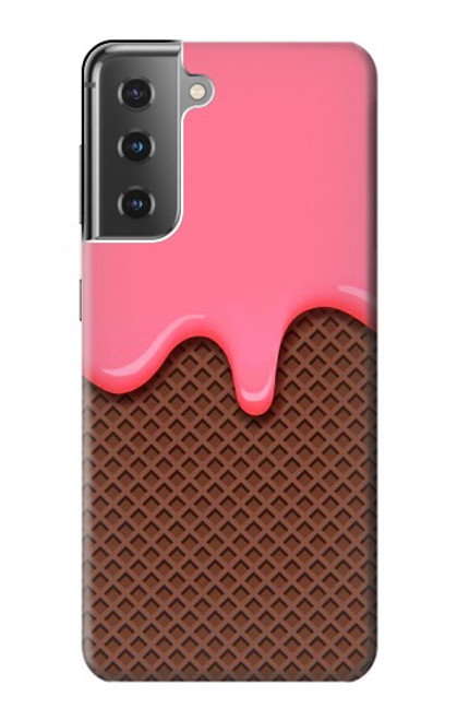 W3754 Strawberry Ice Cream Cone Hülle Schutzhülle Taschen und Leder Flip für Samsung Galaxy S21 Plus 5G, Galaxy S21+ 5G