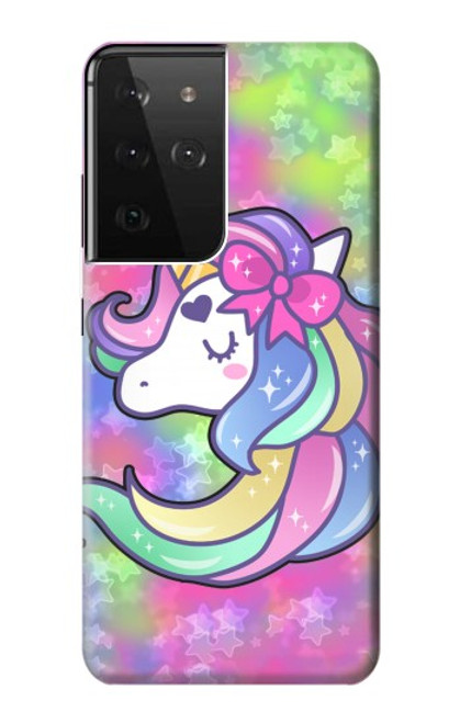 W3264 Pastel Unicorn Hülle Schutzhülle Taschen und Leder Flip für Samsung Galaxy S21 Ultra 5G