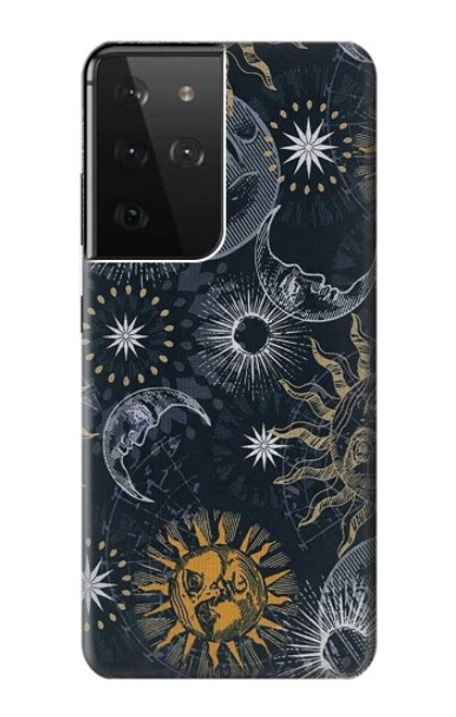 W3702 Moon and Sun Hülle Schutzhülle Taschen und Leder Flip für Samsung Galaxy S21 Ultra 5G
