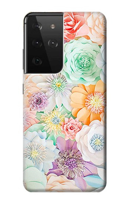 W3705 Pastel Floral Flower Hülle Schutzhülle Taschen und Leder Flip für Samsung Galaxy S21 Ultra 5G