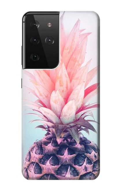 W3711 Pink Pineapple Hülle Schutzhülle Taschen und Leder Flip für Samsung Galaxy S21 Ultra 5G