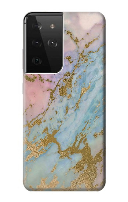 W3717 Rose Gold Blue Pastel Marble Graphic Printed Hülle Schutzhülle Taschen und Leder Flip für Samsung Galaxy S21 Ultra 5G