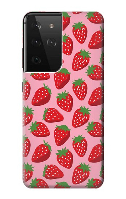 W3719 Strawberry Pattern Hülle Schutzhülle Taschen und Leder Flip für Samsung Galaxy S21 Ultra 5G