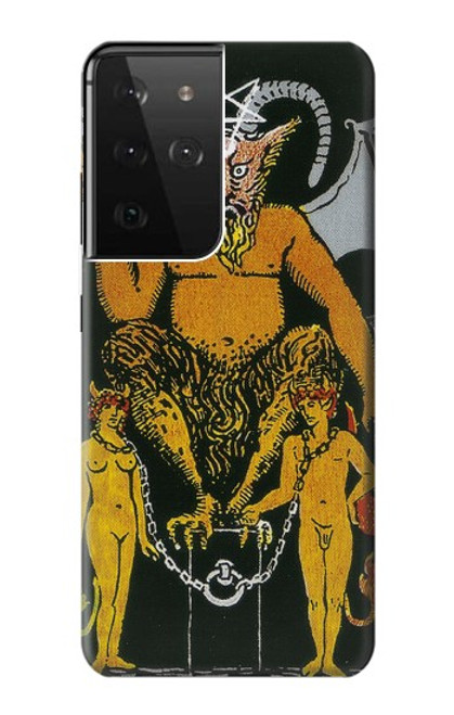 W3740 Tarot Card The Devil Hülle Schutzhülle Taschen und Leder Flip für Samsung Galaxy S21 Ultra 5G