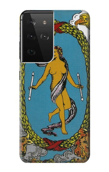 W3746 Tarot Card The World Hülle Schutzhülle Taschen und Leder Flip für Samsung Galaxy S21 Ultra 5G