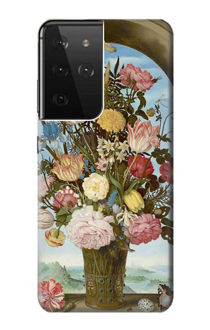 W3749 Vase of Flowers Hülle Schutzhülle Taschen und Leder Flip für Samsung Galaxy S21 Ultra 5G