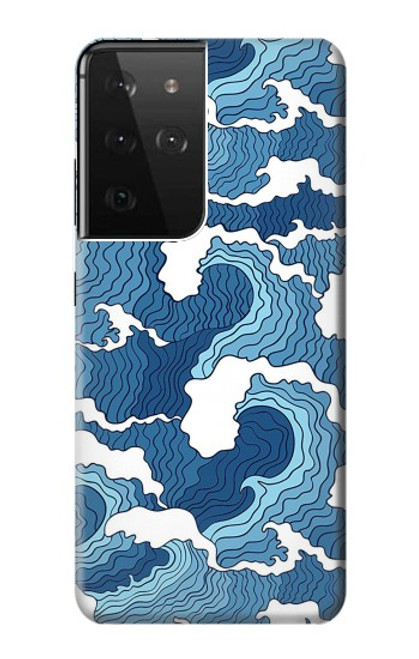 W3751 Wave Pattern Hülle Schutzhülle Taschen und Leder Flip für Samsung Galaxy S21 Ultra 5G