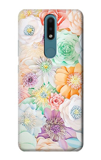 W3705 Pastel Floral Flower Hülle Schutzhülle Taschen und Leder Flip für Nokia 2.4