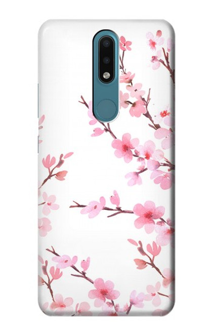 W3707 Pink Cherry Blossom Spring Flower Hülle Schutzhülle Taschen und Leder Flip für Nokia 2.4