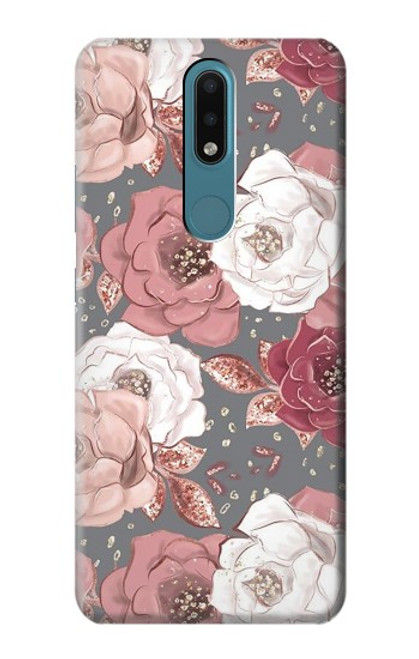 W3716 Rose Floral Pattern Hülle Schutzhülle Taschen und Leder Flip für Nokia 2.4