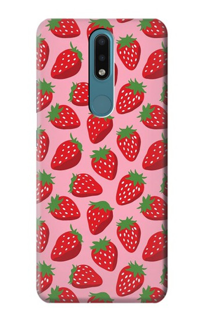 W3719 Strawberry Pattern Hülle Schutzhülle Taschen und Leder Flip für Nokia 2.4