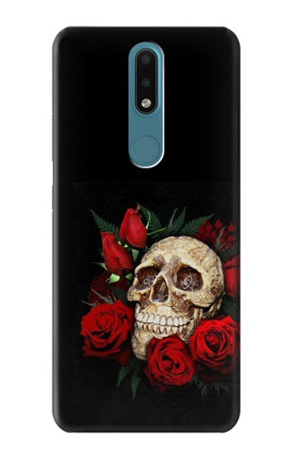 W3753 Dark Gothic Goth Skull Roses Hülle Schutzhülle Taschen und Leder Flip für Nokia 2.4