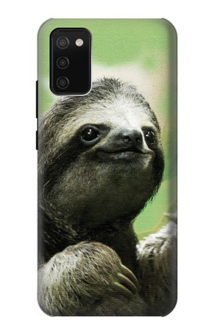 W2708 Smiling Sloth Hülle Schutzhülle Taschen und Leder Flip für Samsung Galaxy A02s, Galaxy M02s