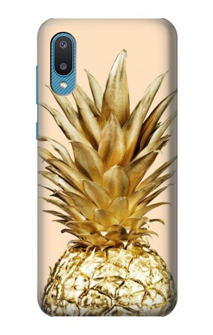 W3490 Gold Pineapple Hülle Schutzhülle Taschen und Leder Flip für Samsung Galaxy A04, Galaxy A02, M02