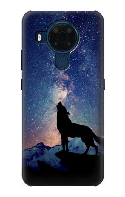 W3555 Wolf Howling Million Star Hülle Schutzhülle Taschen und Leder Flip für Nokia 5.4