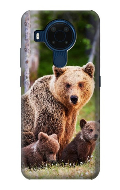 W3558 Bear Family Hülle Schutzhülle Taschen und Leder Flip für Nokia 5.4