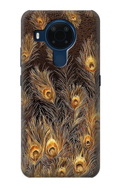 W3691 Gold Peacock Feather Hülle Schutzhülle Taschen und Leder Flip für Nokia 5.4