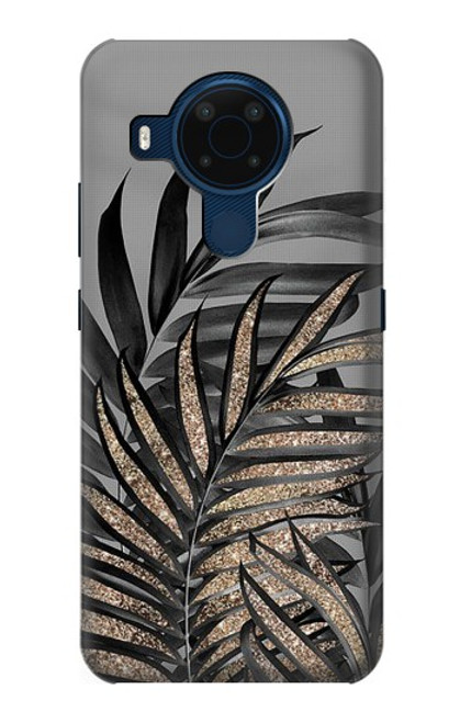 W3692 Gray Black Palm Leaves Hülle Schutzhülle Taschen und Leder Flip für Nokia 5.4