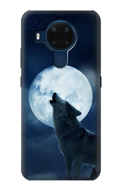 W3693 Grim White Wolf Full Moon Hülle Schutzhülle Taschen und Leder Flip für Nokia 5.4