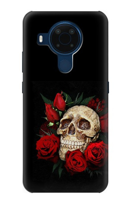 W3753 Dark Gothic Goth Skull Roses Hülle Schutzhülle Taschen und Leder Flip für Nokia 5.4