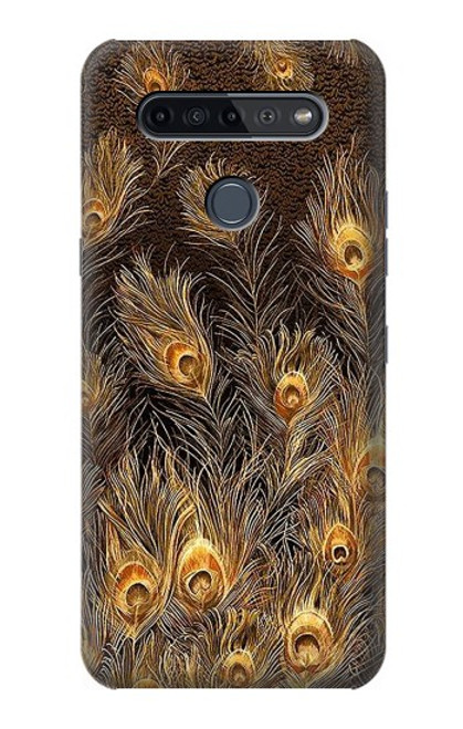 W3691 Gold Peacock Feather Hülle Schutzhülle Taschen und Leder Flip für LG K51S