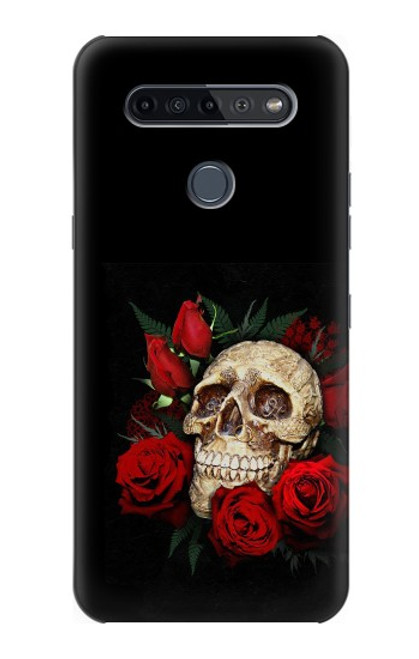 W3753 Dark Gothic Goth Skull Roses Hülle Schutzhülle Taschen und Leder Flip für LG K51S