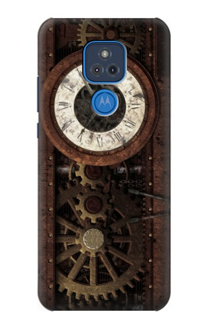 W3221 Steampunk Clock Gears Hülle Schutzhülle Taschen und Leder Flip für Motorola Moto G Play (2021)