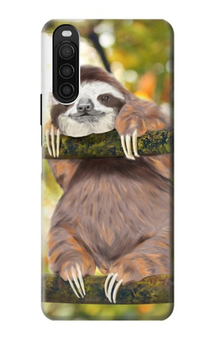 W3138 Cute Baby Sloth Paint Hülle Schutzhülle Taschen und Leder Flip für Sony Xperia 10 III