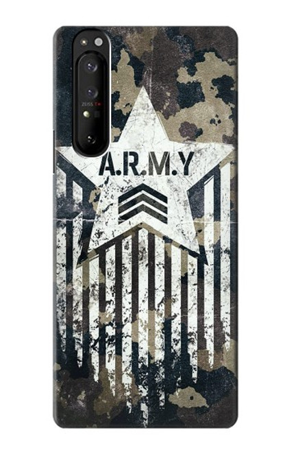 W3666 Army Camo Camouflage Hülle Schutzhülle Taschen und Leder Flip für Sony Xperia 1 III