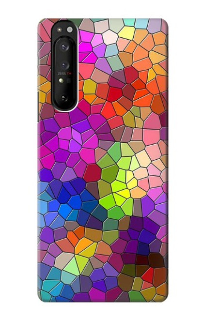 W3677 Colorful Brick Mosaics Hülle Schutzhülle Taschen und Leder Flip für Sony Xperia 1 III