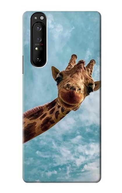 W3680 Cute Smile Giraffe Hülle Schutzhülle Taschen und Leder Flip für Sony Xperia 1 III
