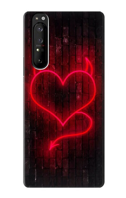 W3682 Devil Heart Hülle Schutzhülle Taschen und Leder Flip für Sony Xperia 1 III