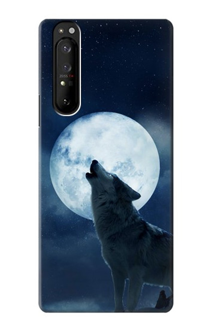 W3693 Grim White Wolf Full Moon Hülle Schutzhülle Taschen und Leder Flip für Sony Xperia 1 III