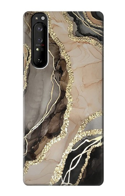 W3700 Marble Gold Graphic Printed Hülle Schutzhülle Taschen und Leder Flip für Sony Xperia 1 III