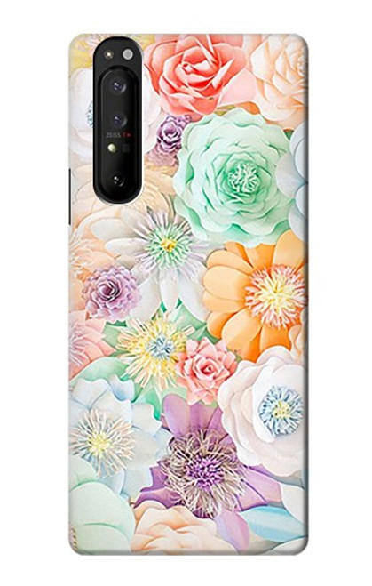 W3705 Pastel Floral Flower Hülle Schutzhülle Taschen und Leder Flip für Sony Xperia 1 III