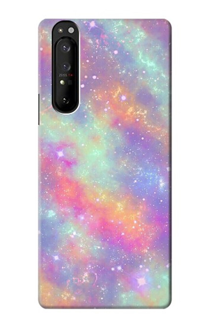 W3706 Pastel Rainbow Galaxy Pink Sky Hülle Schutzhülle Taschen und Leder Flip für Sony Xperia 1 III