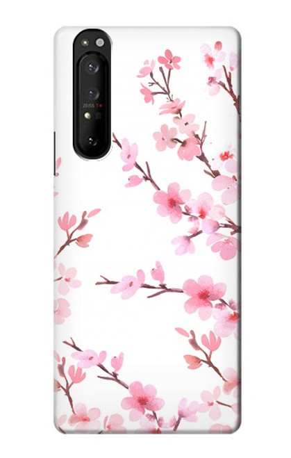 W3707 Pink Cherry Blossom Spring Flower Hülle Schutzhülle Taschen und Leder Flip für Sony Xperia 1 III