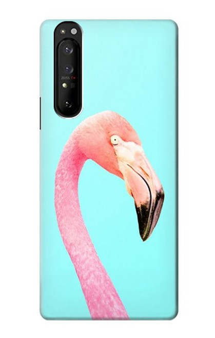 W3708 Pink Flamingo Hülle Schutzhülle Taschen und Leder Flip für Sony Xperia 1 III