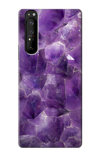 W3713 Purple Quartz Amethyst Graphic Printed Hülle Schutzhülle Taschen und Leder Flip für Sony Xperia 1 III