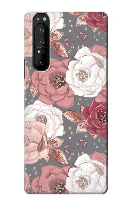 W3716 Rose Floral Pattern Hülle Schutzhülle Taschen und Leder Flip für Sony Xperia 1 III