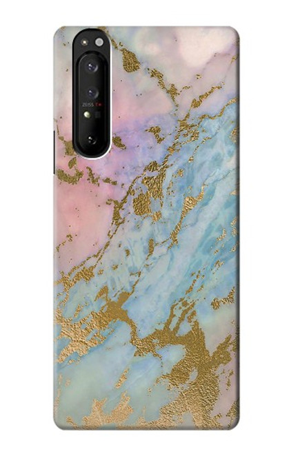 W3717 Rose Gold Blue Pastel Marble Graphic Printed Hülle Schutzhülle Taschen und Leder Flip für Sony Xperia 1 III