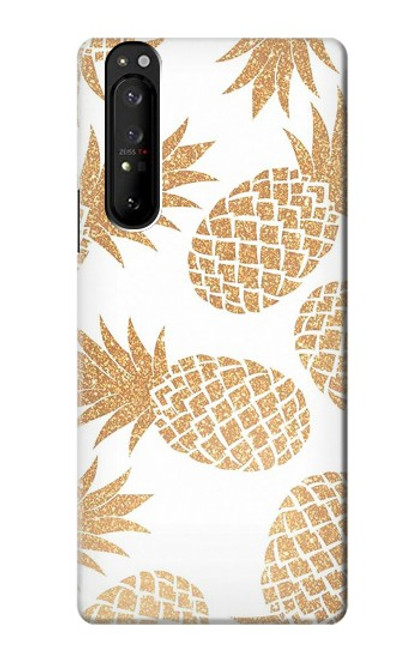 W3718 Seamless Pineapple Hülle Schutzhülle Taschen und Leder Flip für Sony Xperia 1 III