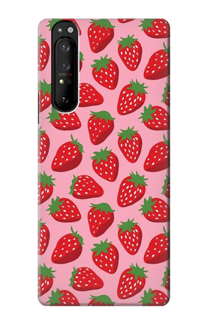 W3719 Strawberry Pattern Hülle Schutzhülle Taschen und Leder Flip für Sony Xperia 1 III