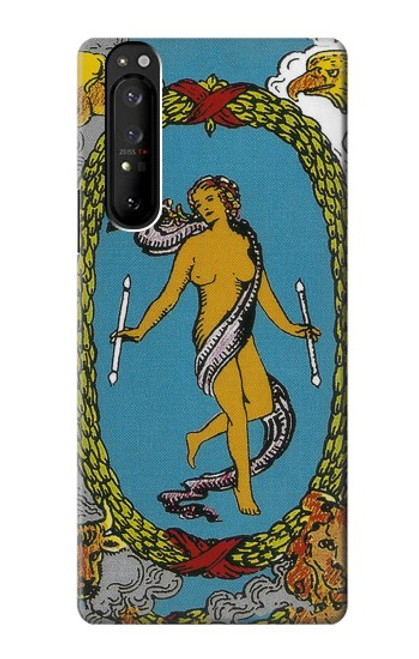 W3746 Tarot Card The World Hülle Schutzhülle Taschen und Leder Flip für Sony Xperia 1 III