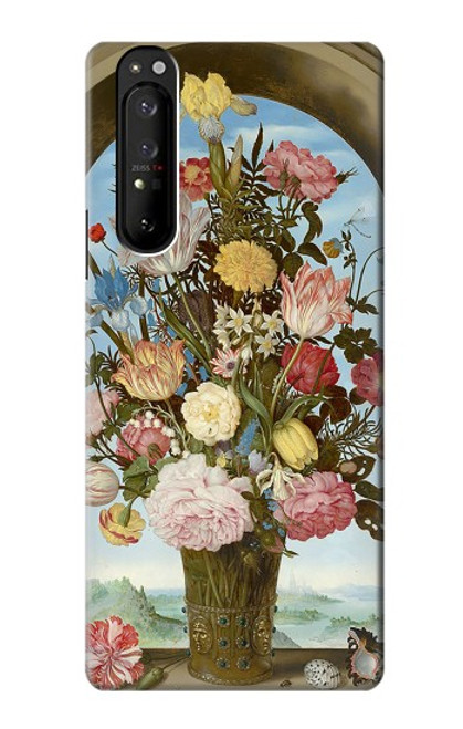 W3749 Vase of Flowers Hülle Schutzhülle Taschen und Leder Flip für Sony Xperia 1 III